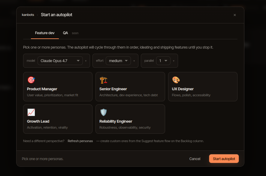 Autopilot feature dev modal with personas